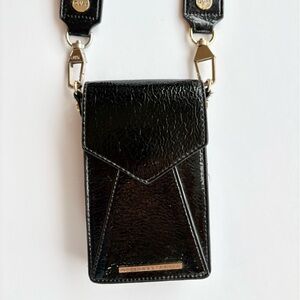 Quay Australia Small Crossbody Bag with Logo Strap Patent Leather Black